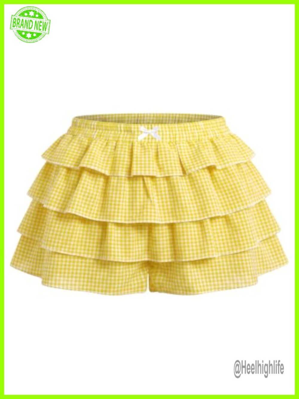 Women's Ruffle Hem Gingham Shorts Lightweight Polyester Blend Low Rise Summer